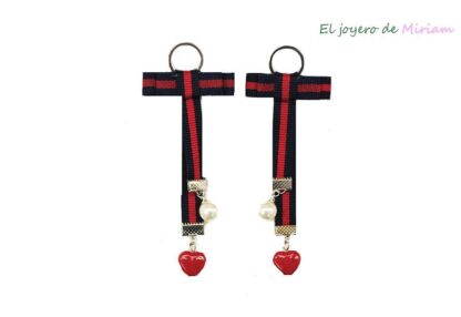 Pendientes de tela, perla y corazones