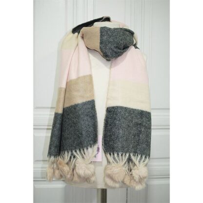 Bufanda gris, beige y rosa