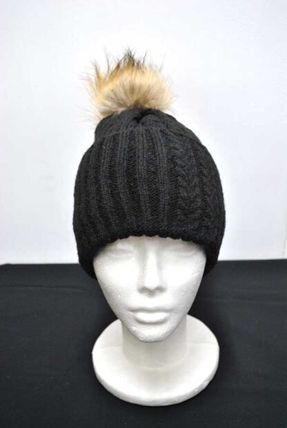 Gorro negro lana y pompón - Imagen 2