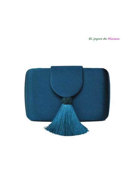 Clutch raso azul petróleo flecos