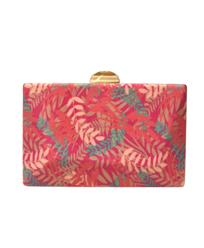 Clutch fucsia hojas colores