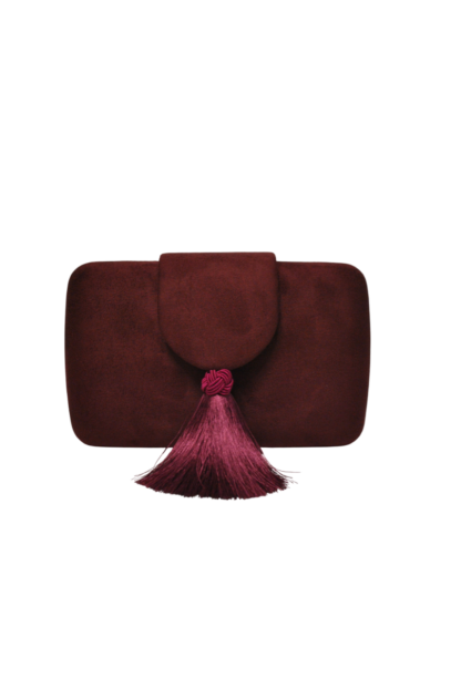 Bolso clutch granate flecos