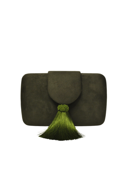 Bolso clutch verde kaki flecos