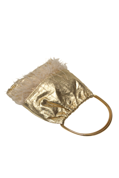 Bolso clutch dorado plumas